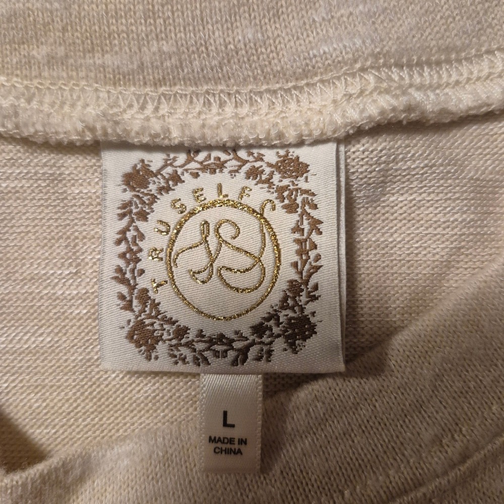 Tru Self Sequin‎ Football Sweatshirt Womens Lg Cream Long Sleeve Casual Cozy Top - Picture 6 of 9